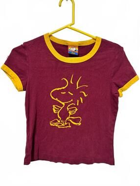 Vintage Doe Peanuts Woodstock Ringer T-Shirt XL Maroon Yellow